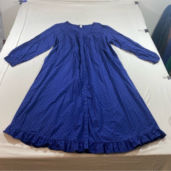 Adonna Blue Sleep Gown Textured Sleepwear long sleeve Button Down - Picture 12 of 12